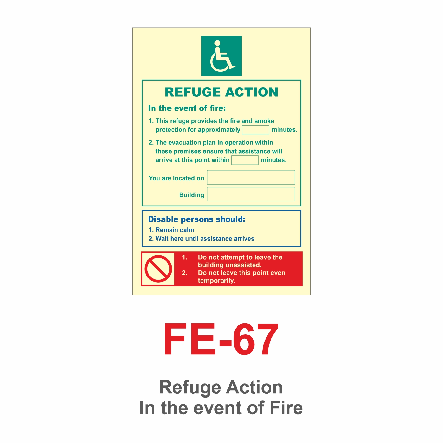 FE-67_Refuge Action In the event of Fire_Signage