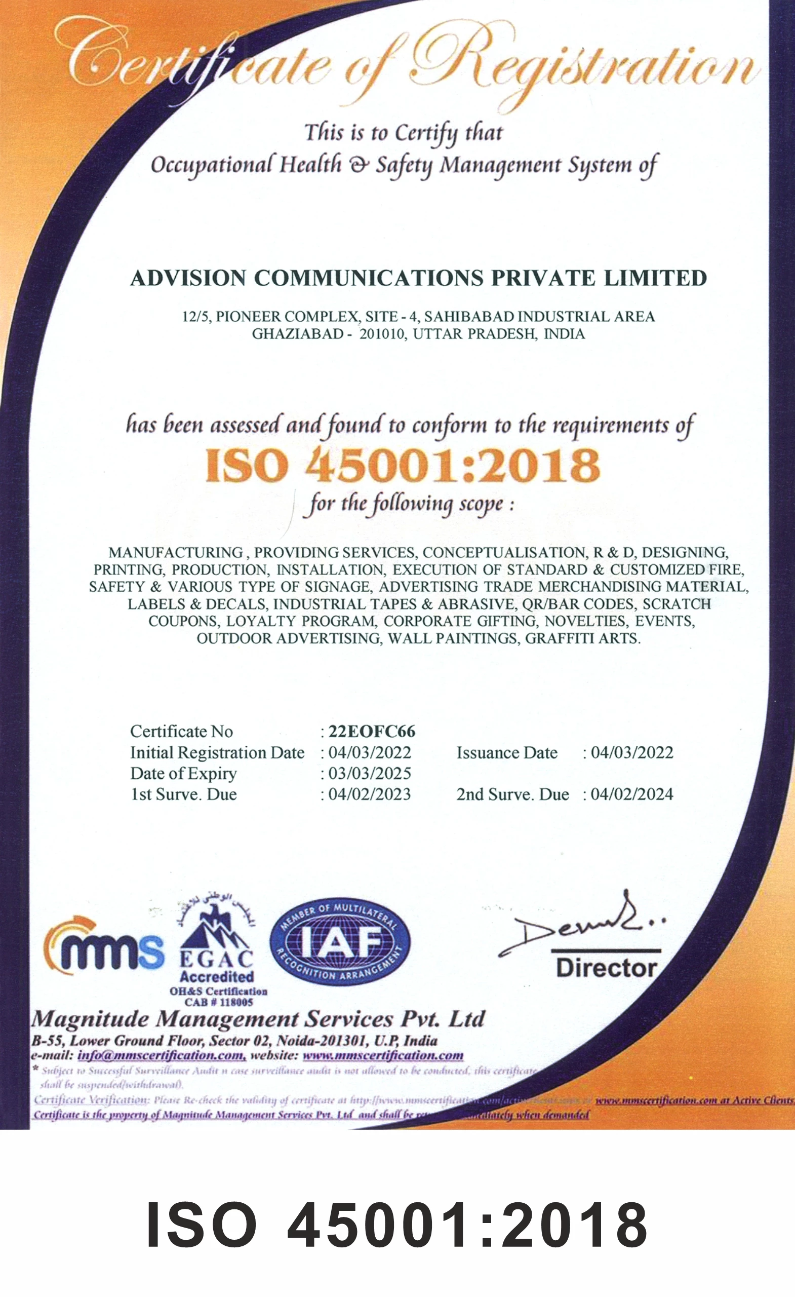 ISO 45001 x 2018 certificate